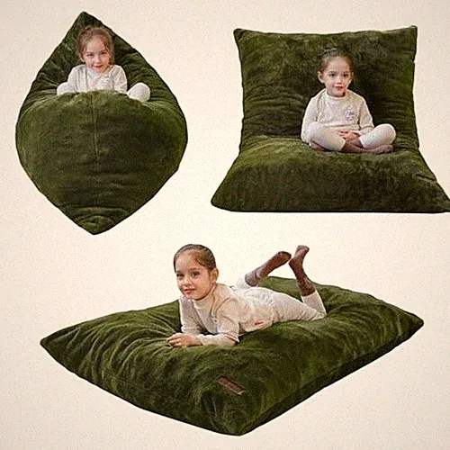 3 in 1 Kids Bean Bag Chair Bed, Child Floor Sofa for Gaming, 50"x35" Green