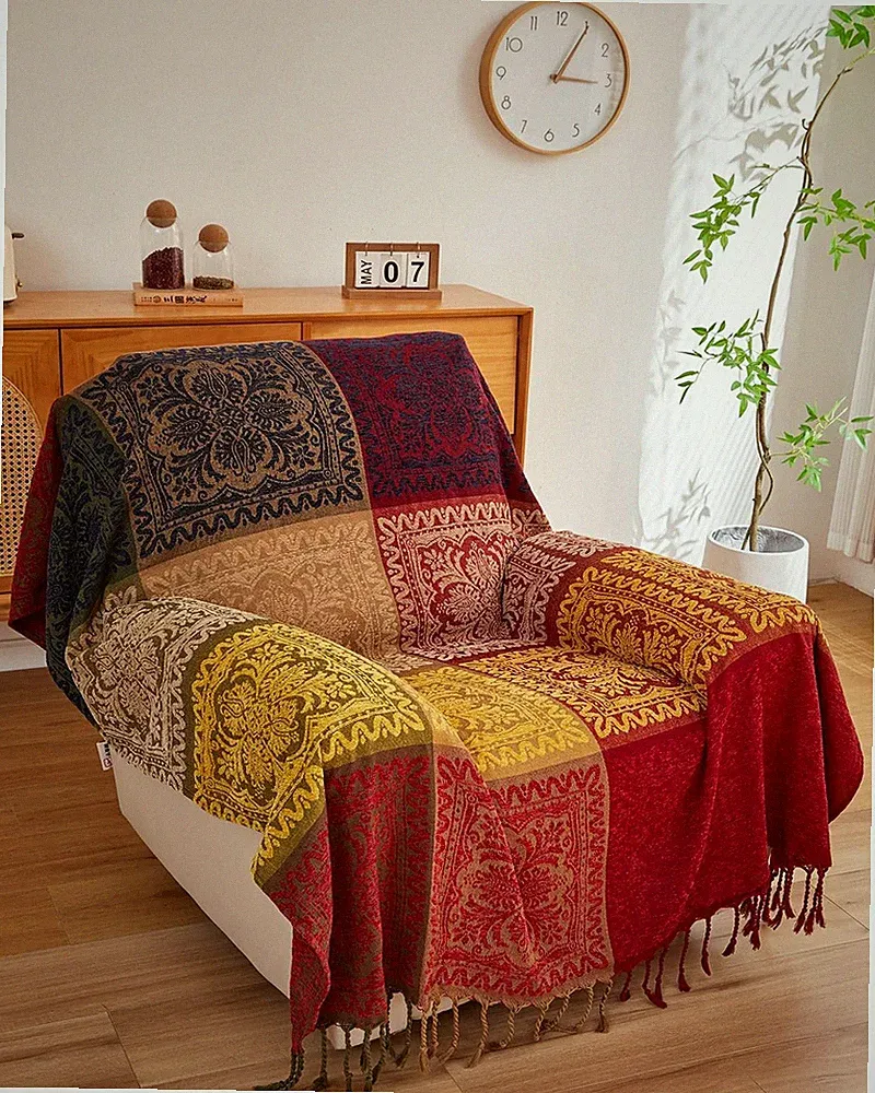 AIVIA Boho Throw Blanket, Chenille Jacquard Colorful Bohemian Chair Recliner...