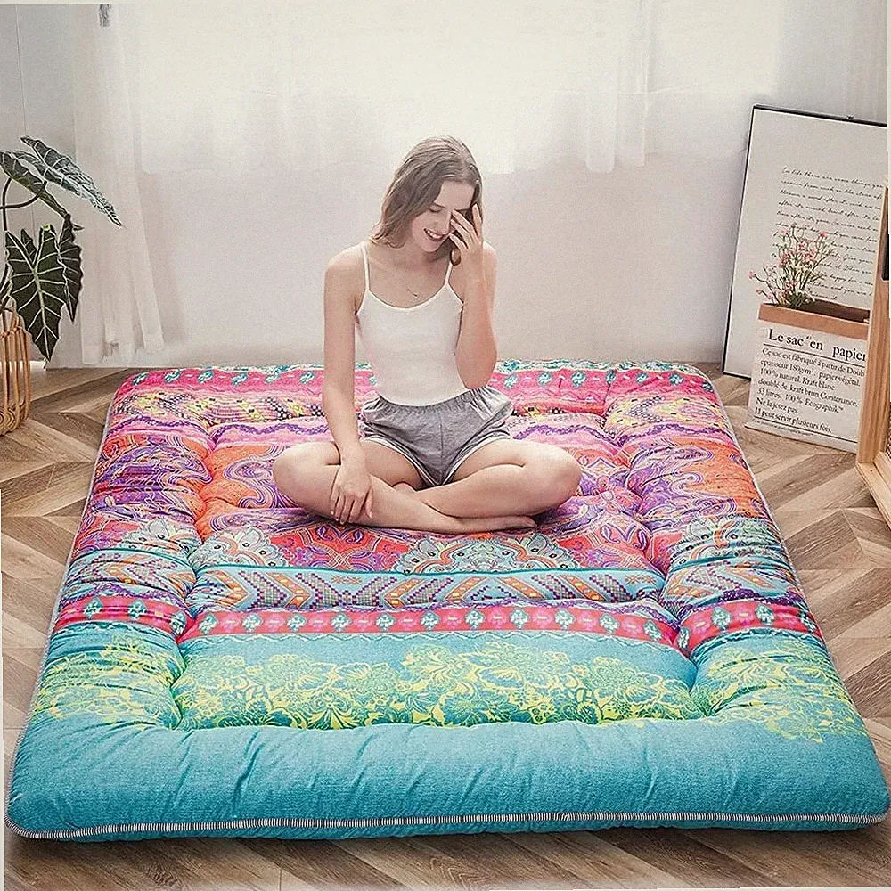 Bohemian Retro Mattress Boho Floral Style Japanese Futon Mattress Tatami Floor M