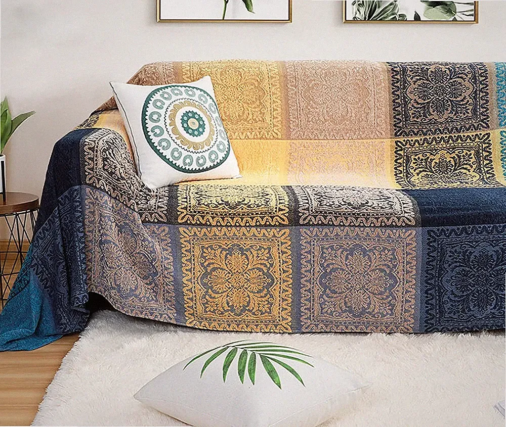 Bohemian Throws Blanket, Chenille Woven Colorful Recliner Chair Couch Throw