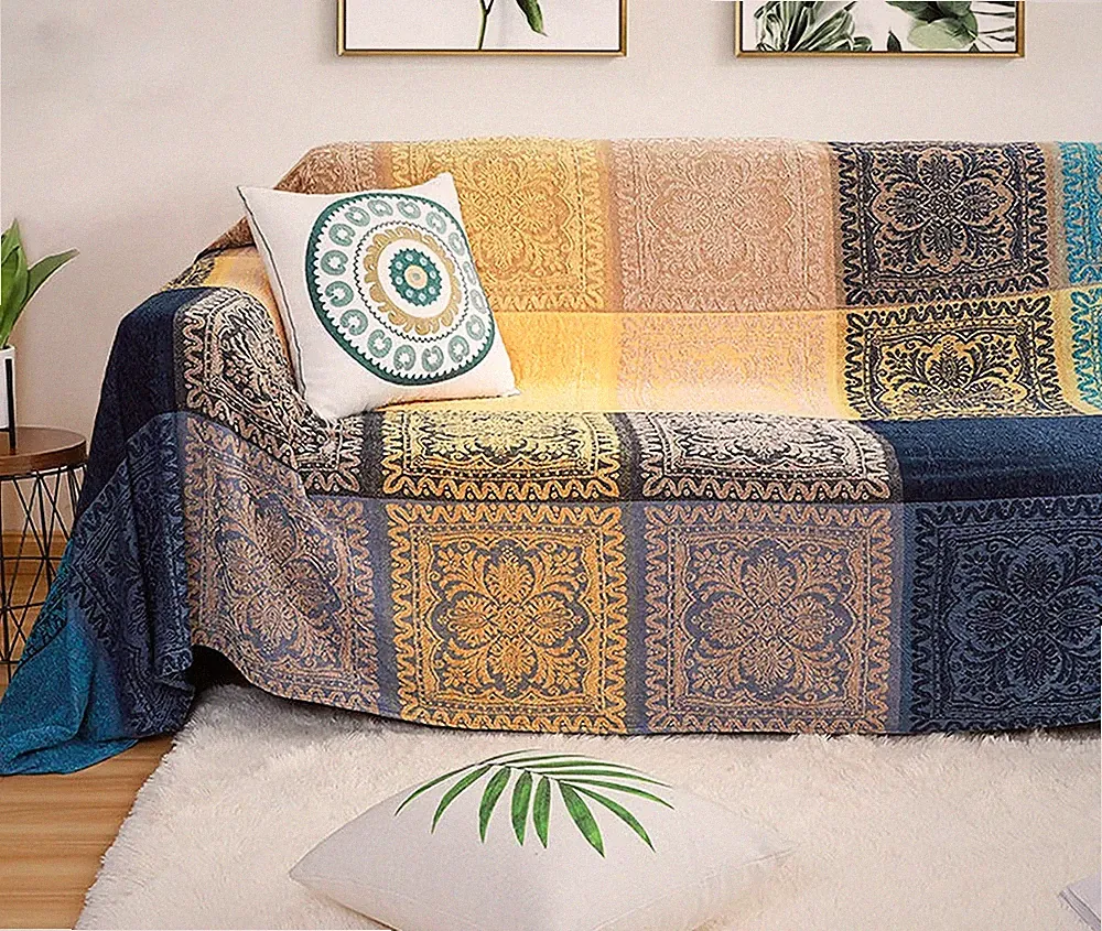 Bohemian Throws Blanket, Chenille Woven Colorful Recliner Chair Couch Throw F...