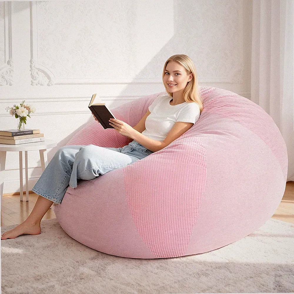 Comfy 5FT Teardrop Bean Bag Chair for Adults - Pink Velvet & Corduroy Cover