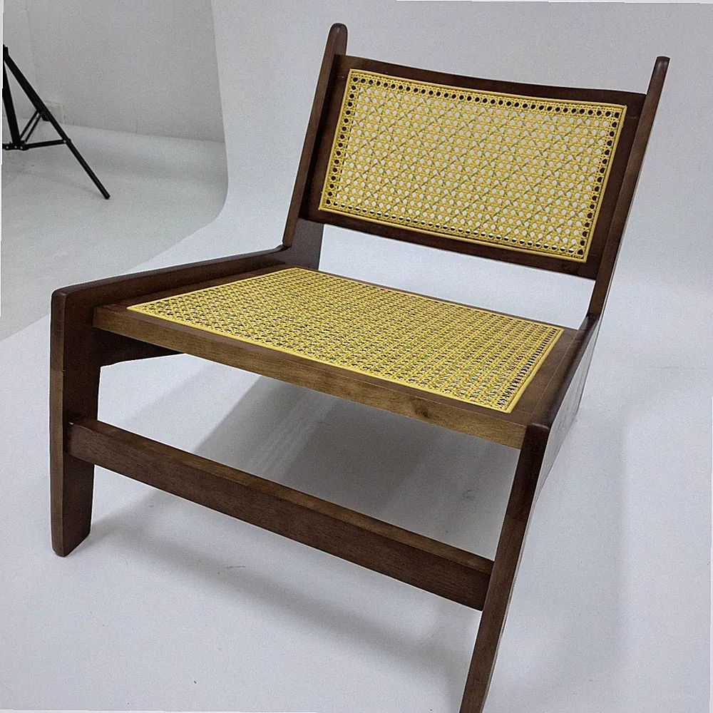 Japandi Accent Rattan Lounge Chair Living Room Boho Rubber Wood Side Chair MCM
