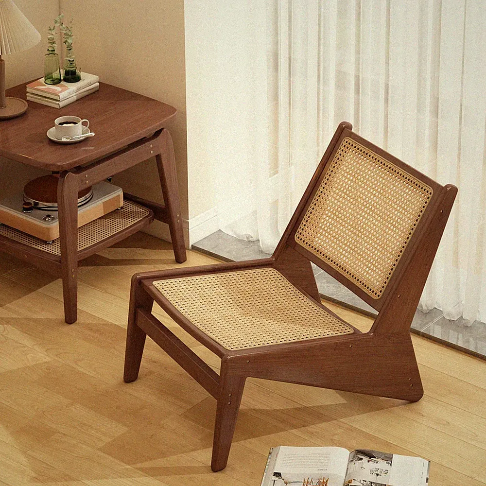 Mid-Century Accent Chair, Rattan Lounge Chair for Living Room, Boho Side Corn...