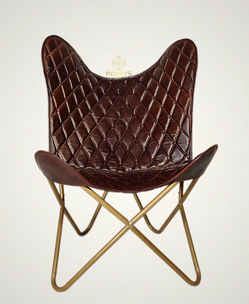 Real Leather Butterfly Chair Handmade - Bohemian Style Folding Lounge Chair