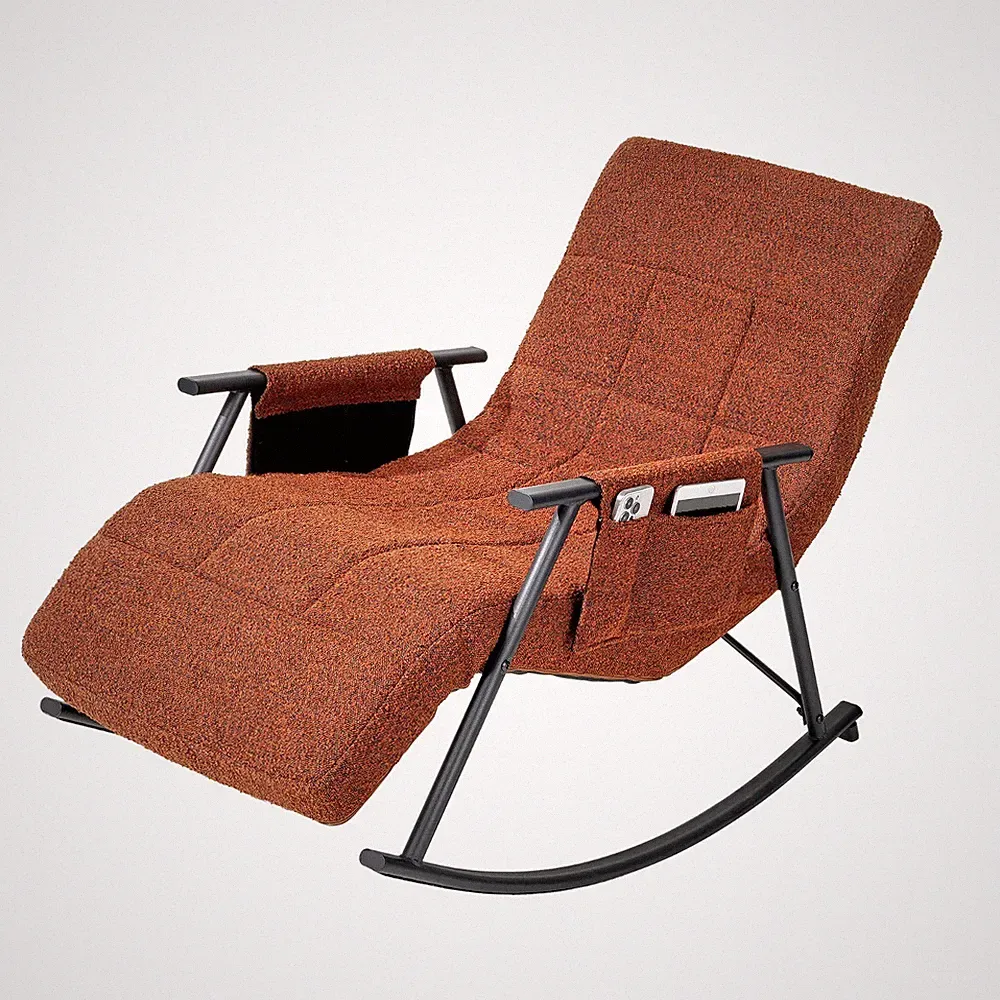 Rocking Chair Relaxing Rocker w/Pocket Velvet Wingback Padded Seat Living Room